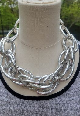 Vintage Link-Me-Up Bold Silver Statement Necklace